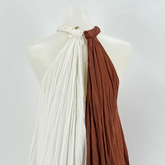 Letmebe Anthropologie XS Halter Maxi Dress Brown & White Colorblock Viscose - Picture 10 of 13